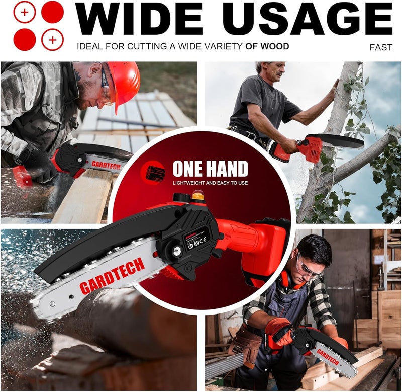 GARDTEC BEST Mini Chainsaw 6 Inch, Cordless Portable Electric Chain Saw Handheld Electric Chainsaws with 2025 Upgraded 4 Chains 2 Batteries Good for Olders, DIYer, Gardeners Continuously 2 Hours Work - Image 4